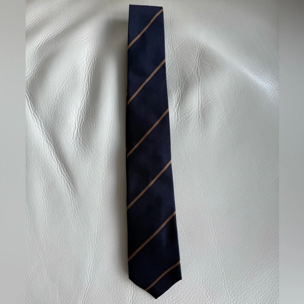 Brunello Cucinelli Blue and Tan Stripe Silk Tie - Picture 4 of 5